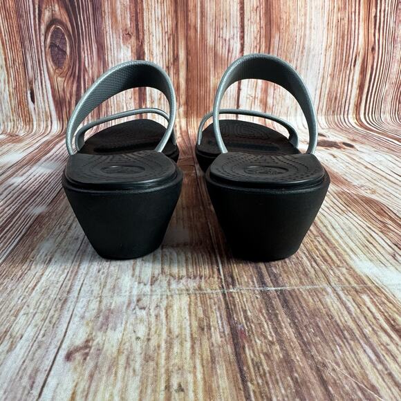 Crocs MADEIRA Size 10 Black Gray Double Strap Wedge Heel Sandal Open Toe Shoes - Picture 4 of 10